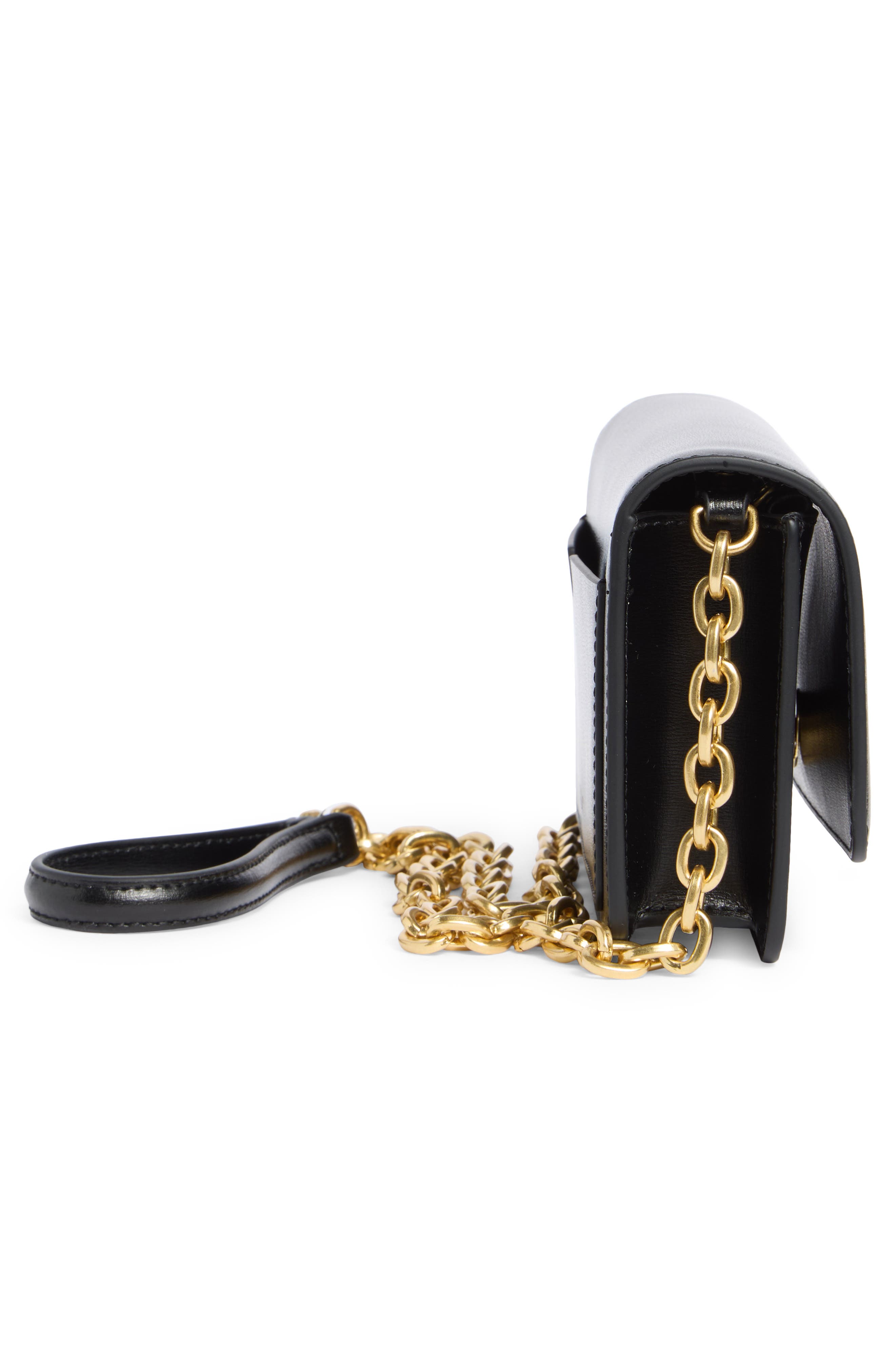 Off-White Jitney Leather Wallet on a Chain, Alternate, color, Black