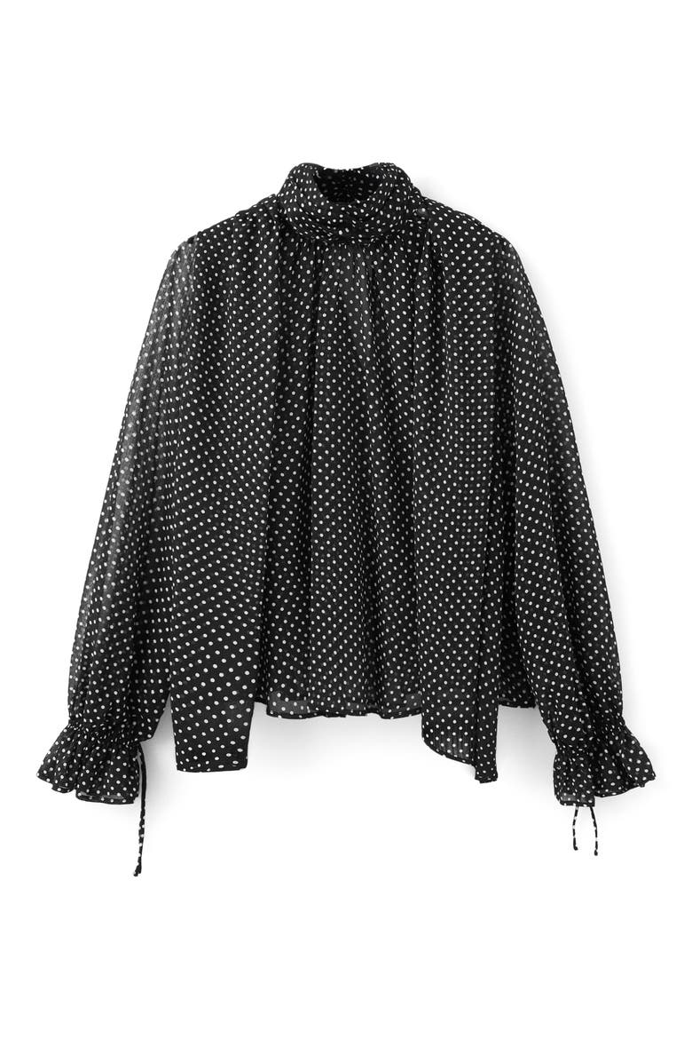 Dot Tie Neck Top, Alternate, color, BLACK