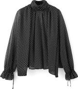 MANGO Dot Tie Neck Top