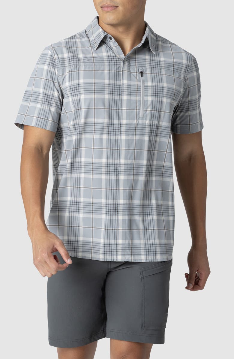 Outdoor Research Astroman Short Sleeve Sun Shirt, Main, color, Light Pewter Plaid