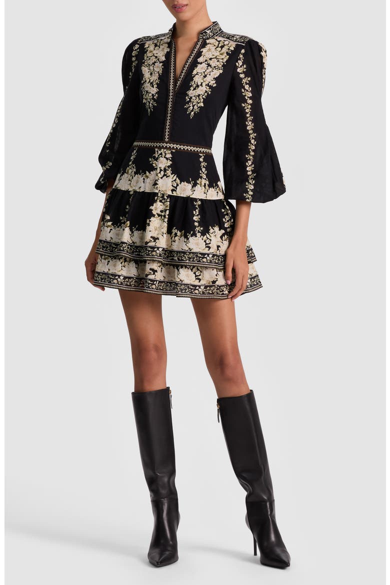 Valencia Placed Floral Tiered Cotton Dress, Alternate, color, FREE FALLING