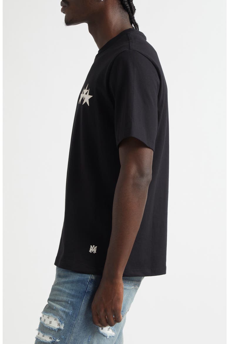 3-Star Appliqué Cotton T-Shirt, Alternate, color, BLACK