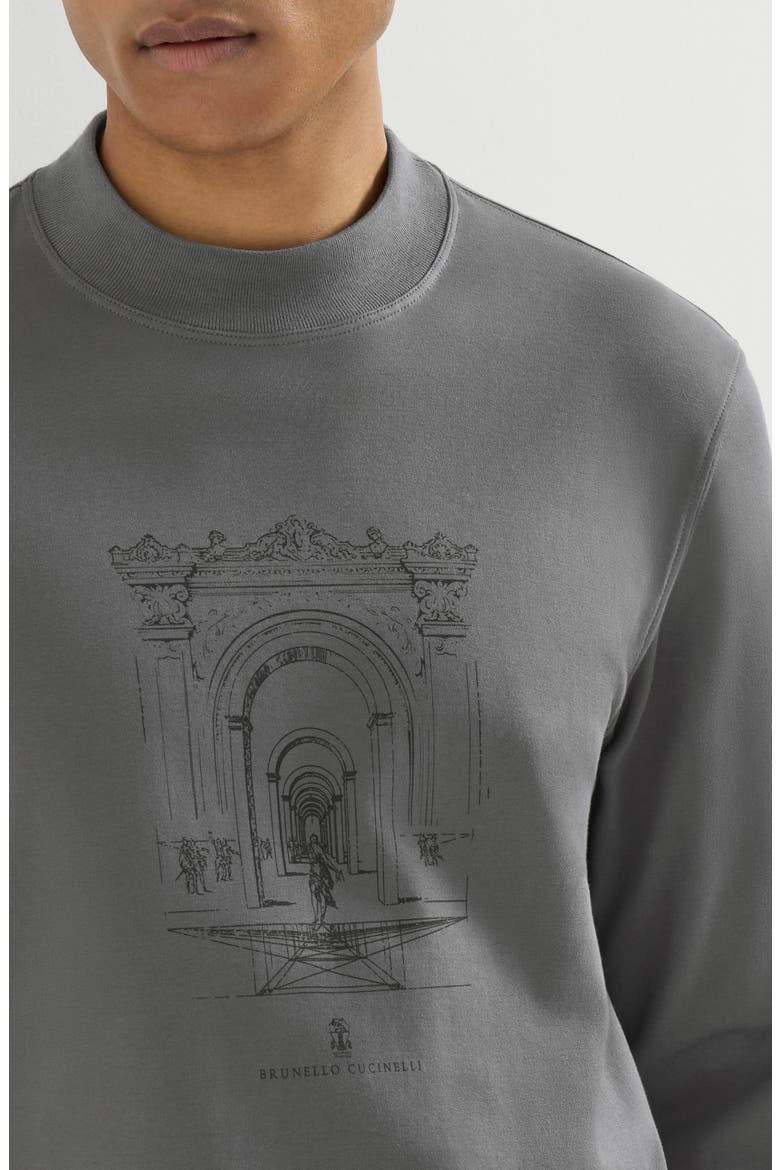 Cotton interlock long sleeve T-shirt with mock neck and print, Alternate, color, Medium Grey