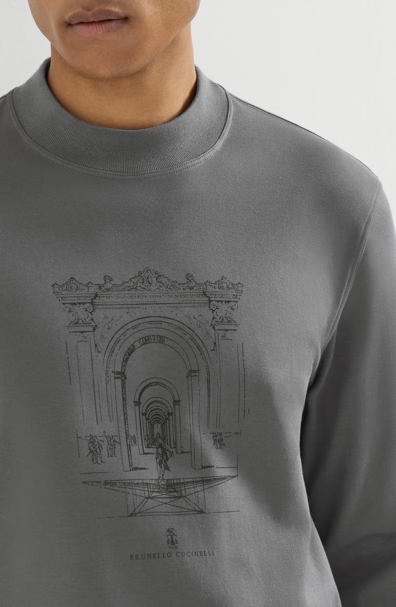 Brunello Cucinelli Cotton interlock T-shirt with print, Alternate, color, Medium Grey