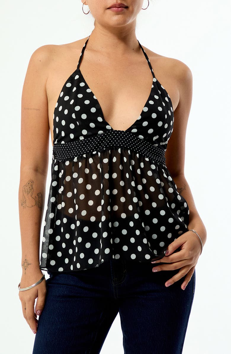 PacSun Arden Mixed Polka Dot Halter Neck Chiffon Top, Main, color, Polka Dot
