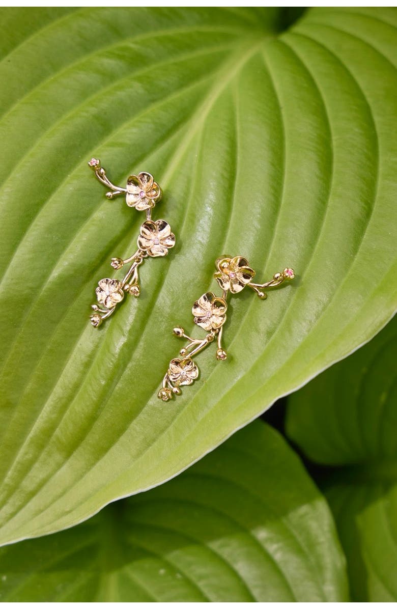 Alex and Ani New York Botanical Garden<sup>®</sup> 2-in-1 Pansy Statement Earrings, Alternate, color, Gold