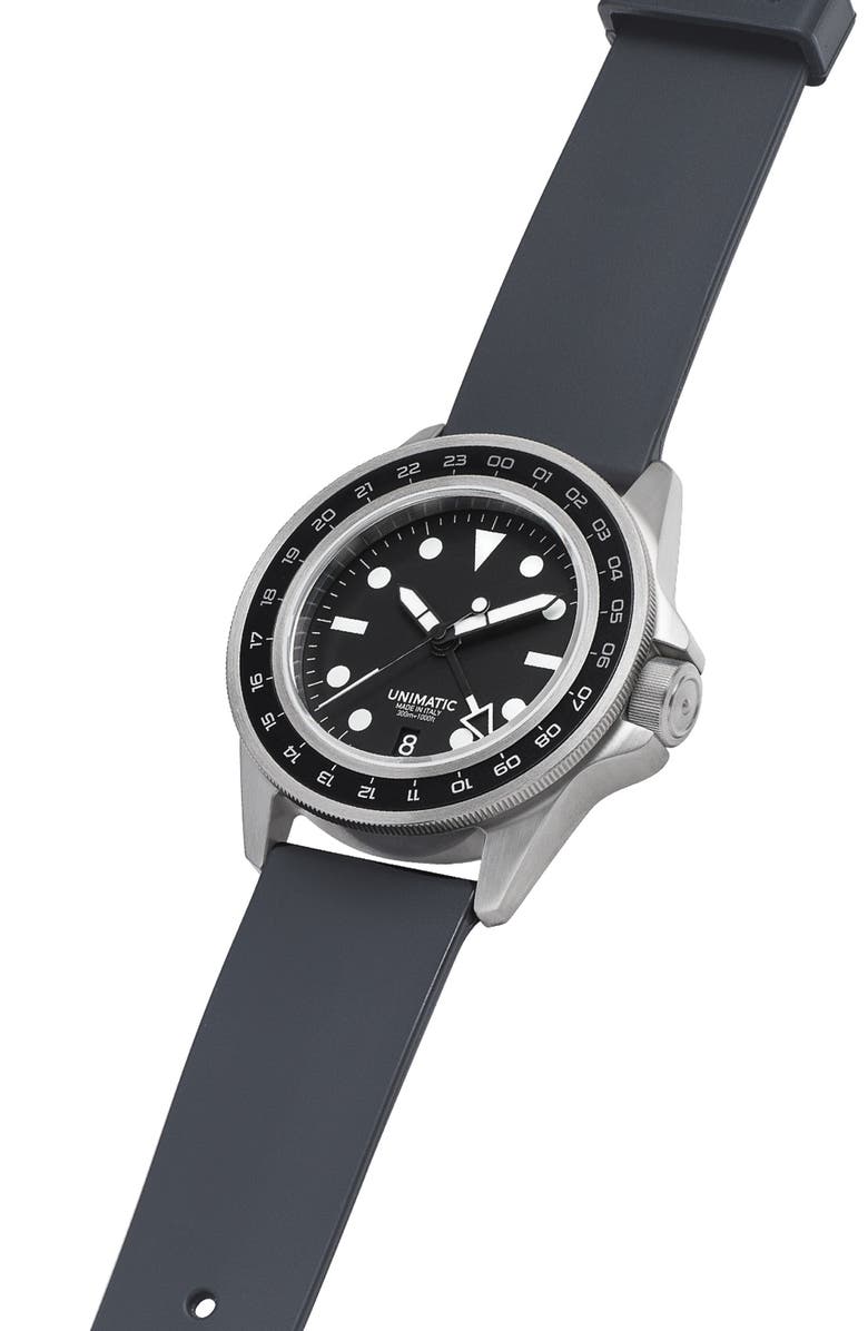 UNIMATIC Modello Uno Automatic GMT Rubber Strap Diver's Watch, 40mm, Alternate, color, 