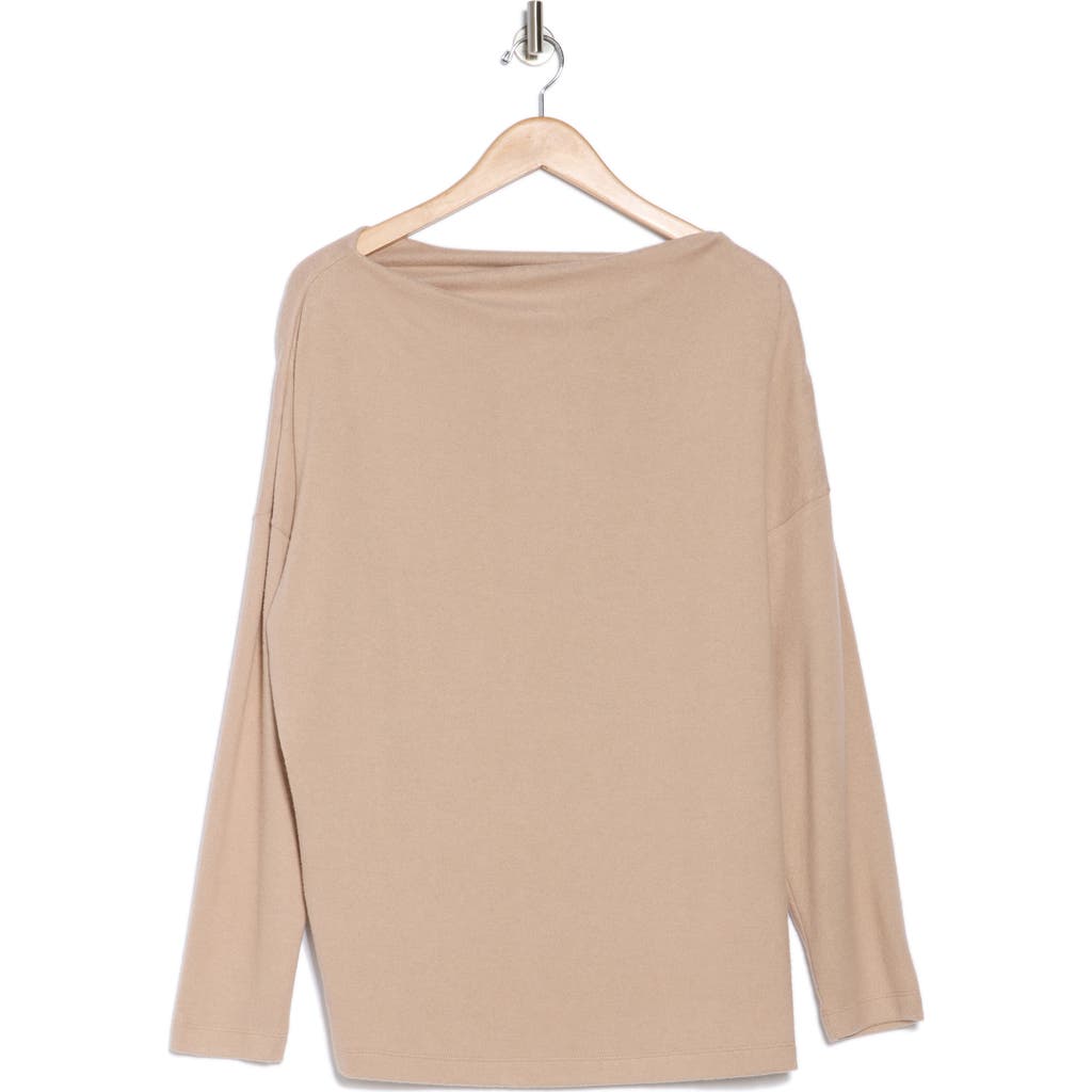 Shop Renee C Brushed Knit Long Sleeve Top In Taupe