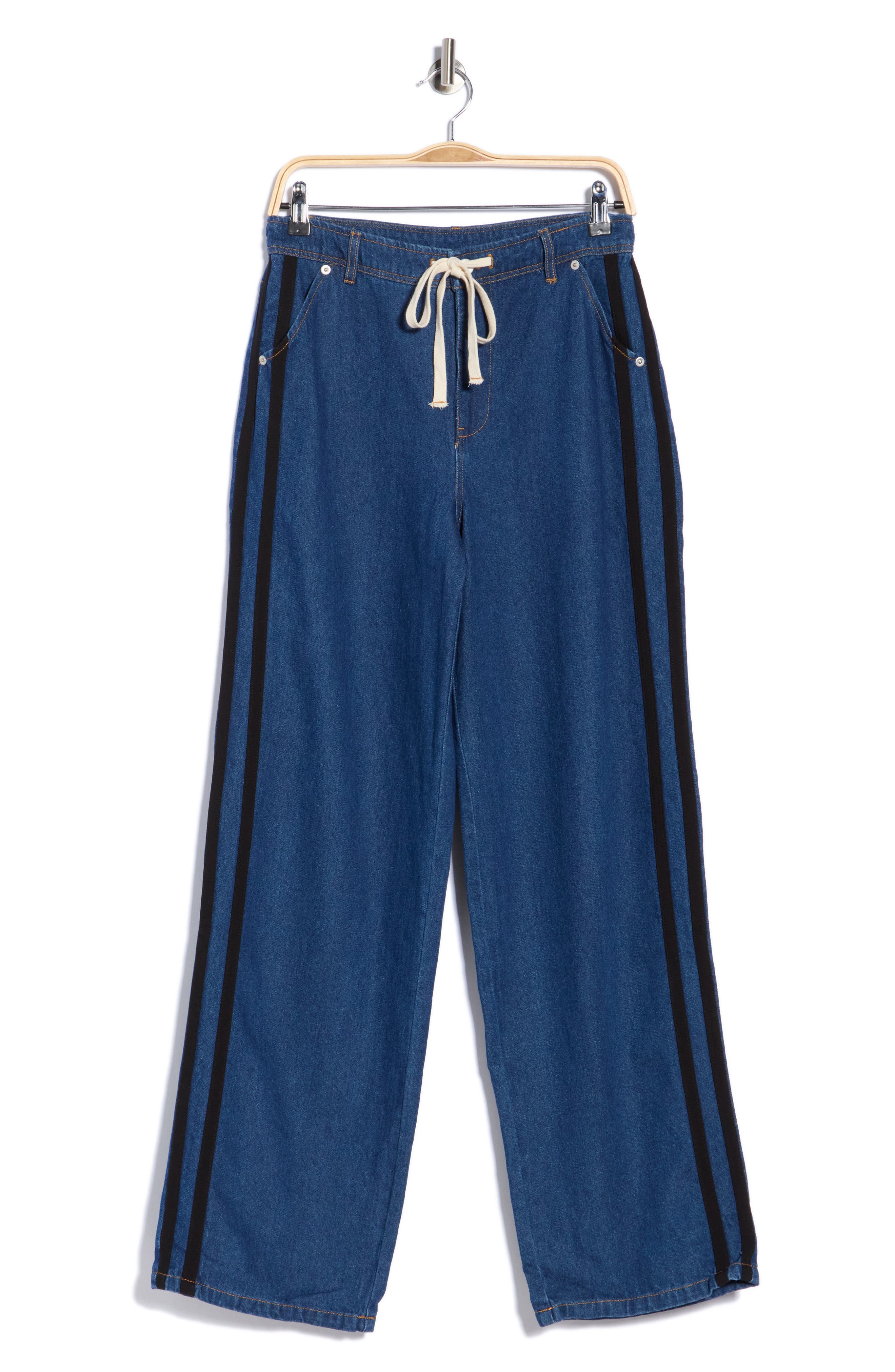 Wayf Side Stripe Wide Leg Jeans In Indigo Wash