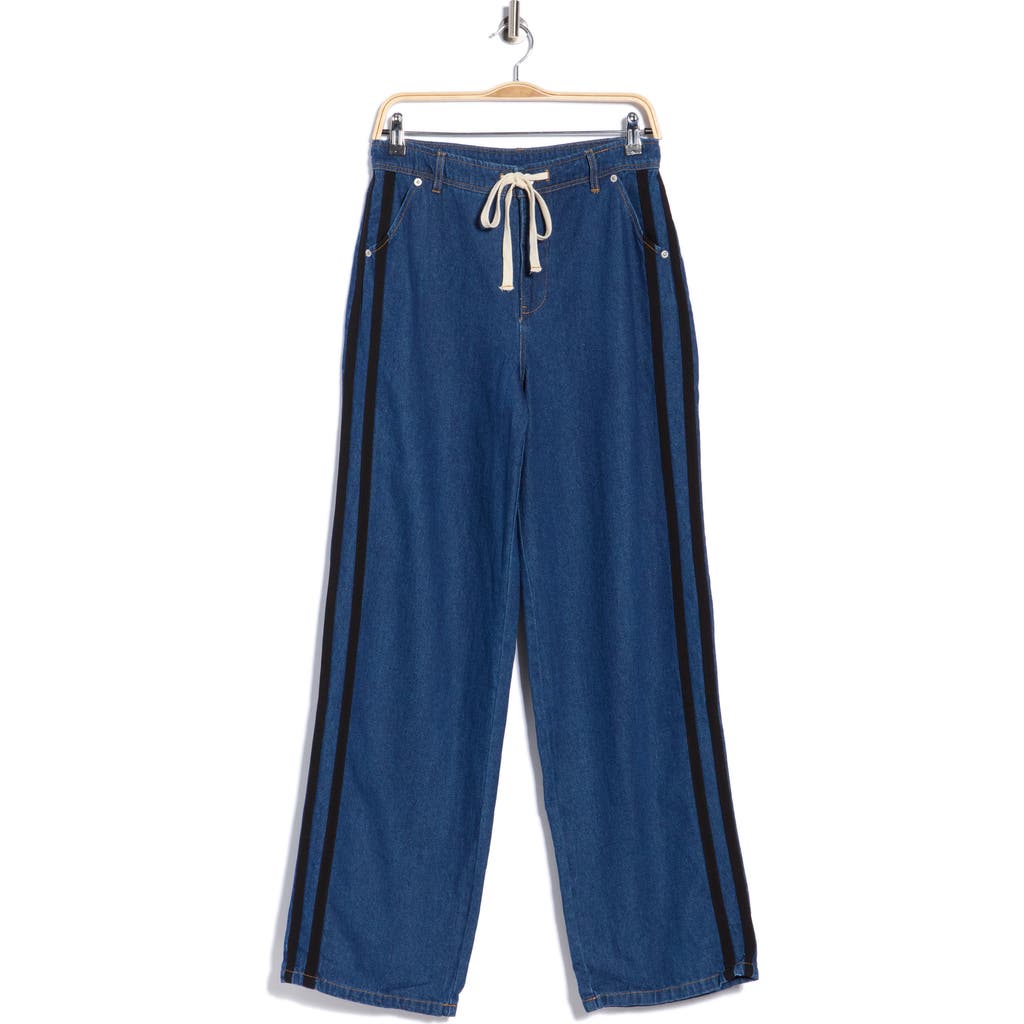 Wayf Side Stripe Wide Leg Jeans In Indigo Wash