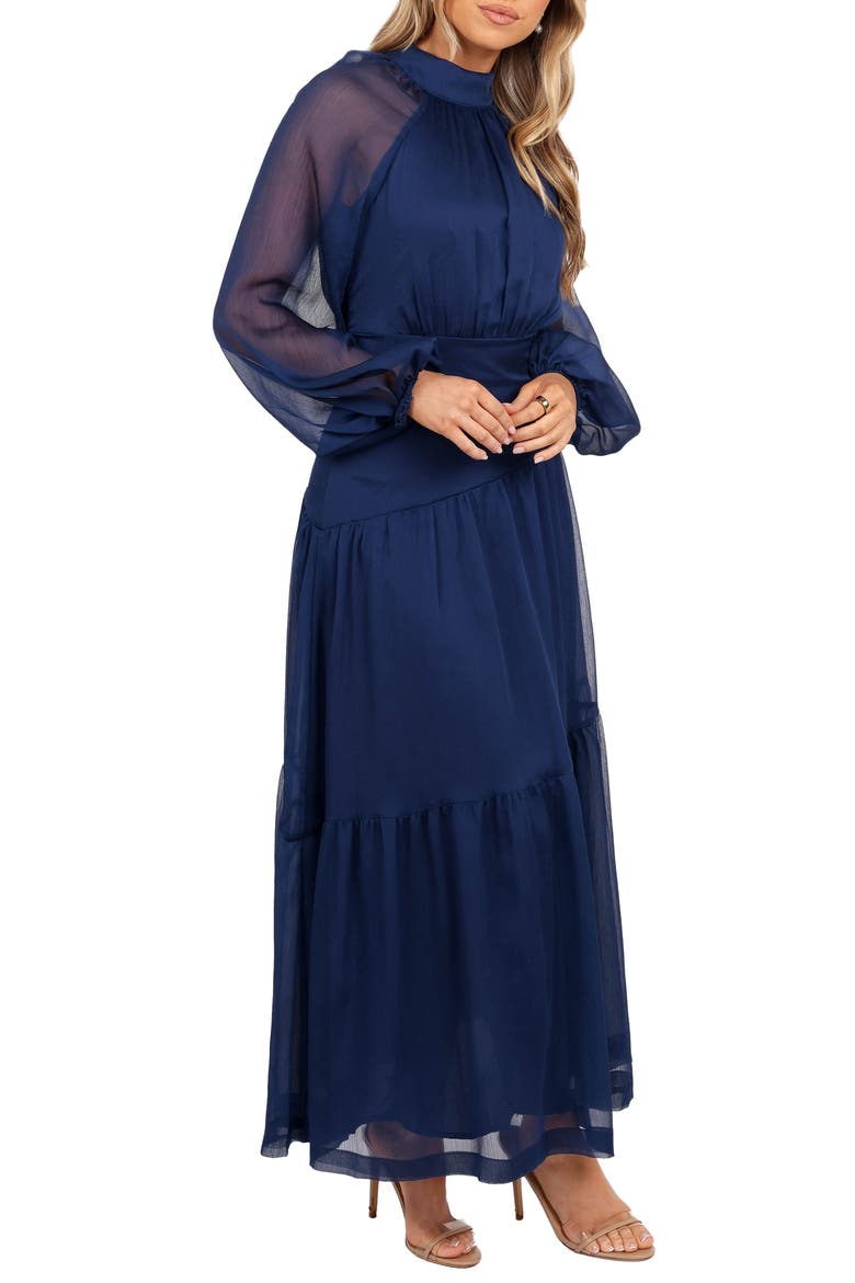 Julip Long Sleeve Tiered Maxi Dress, Alternate, color, NAVY