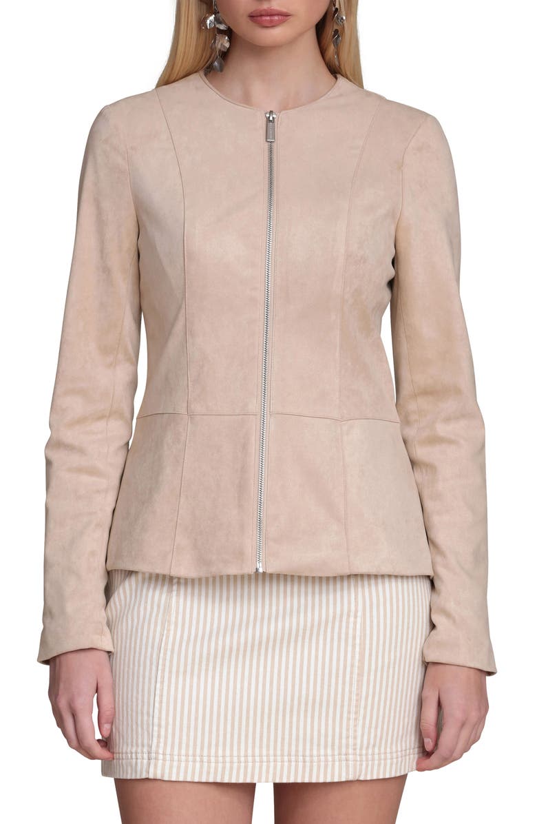 Bagatelle Peplum Faux Suede Jacket, Main, color, Oat
