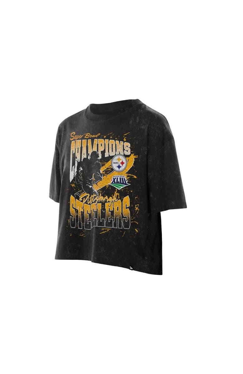 New Era Women's New Era Black Pittsburgh Steelers Cropped Boxy Sport Classics Mineral Wash T-Shirt, Alternate, color,
