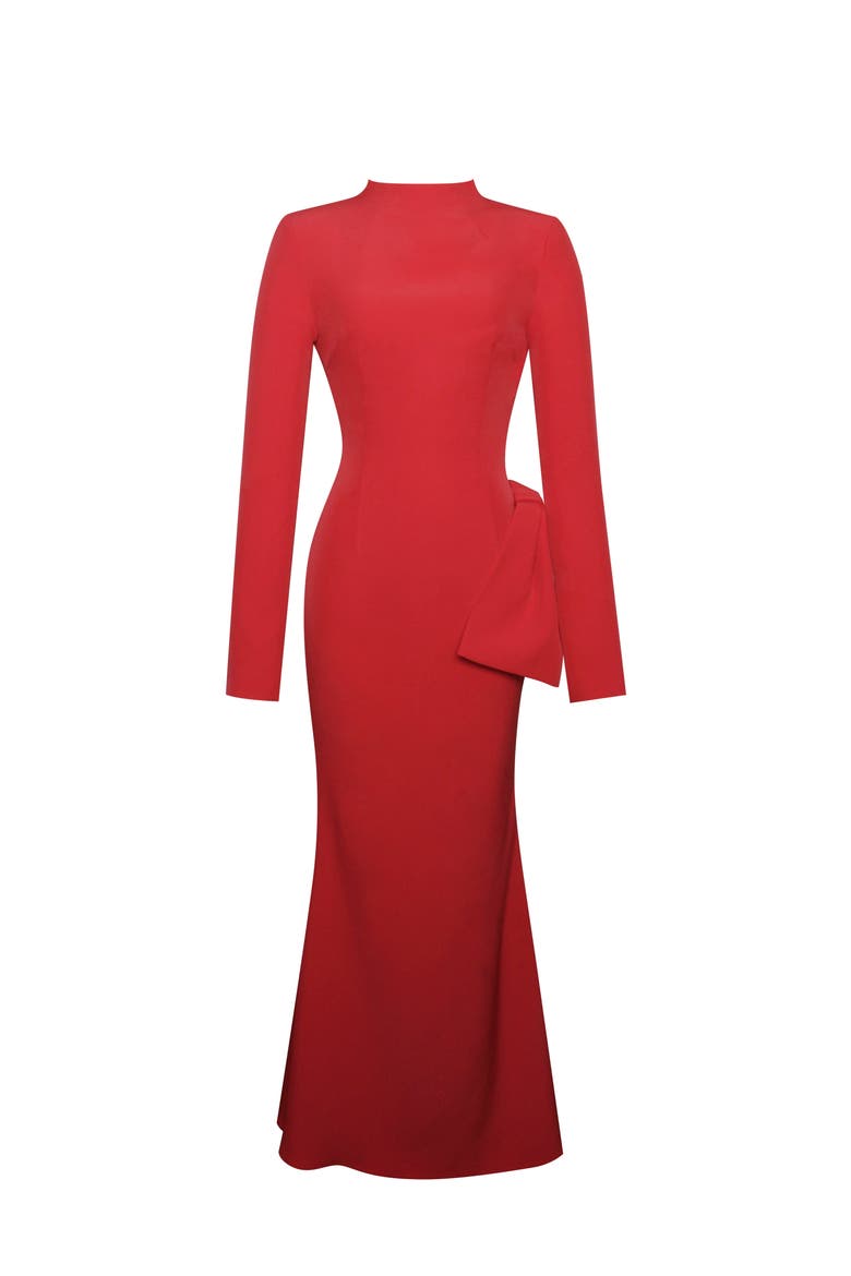 Radha Backless Longsleeve Maxi Dress with Bow, Alternate, color, Red
