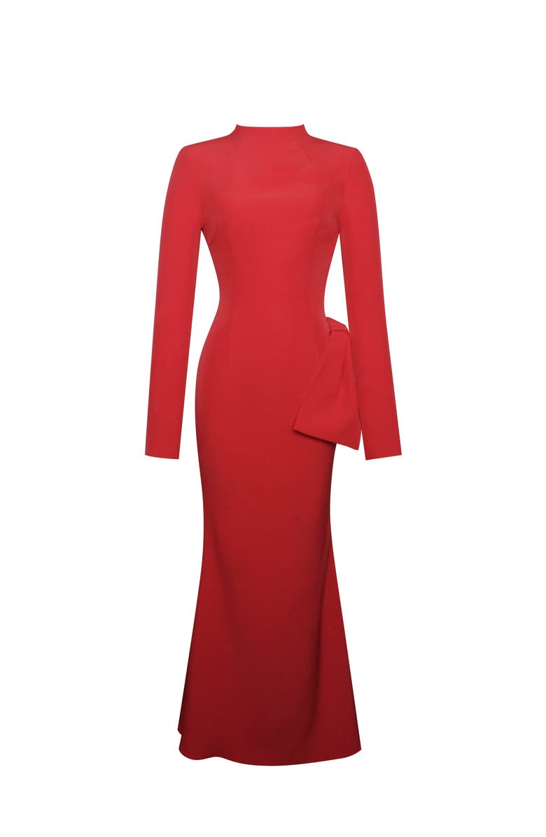 Miss Circle Radha Backless Longsleeve Maxi Dress with Bow, Alternate, color, Red