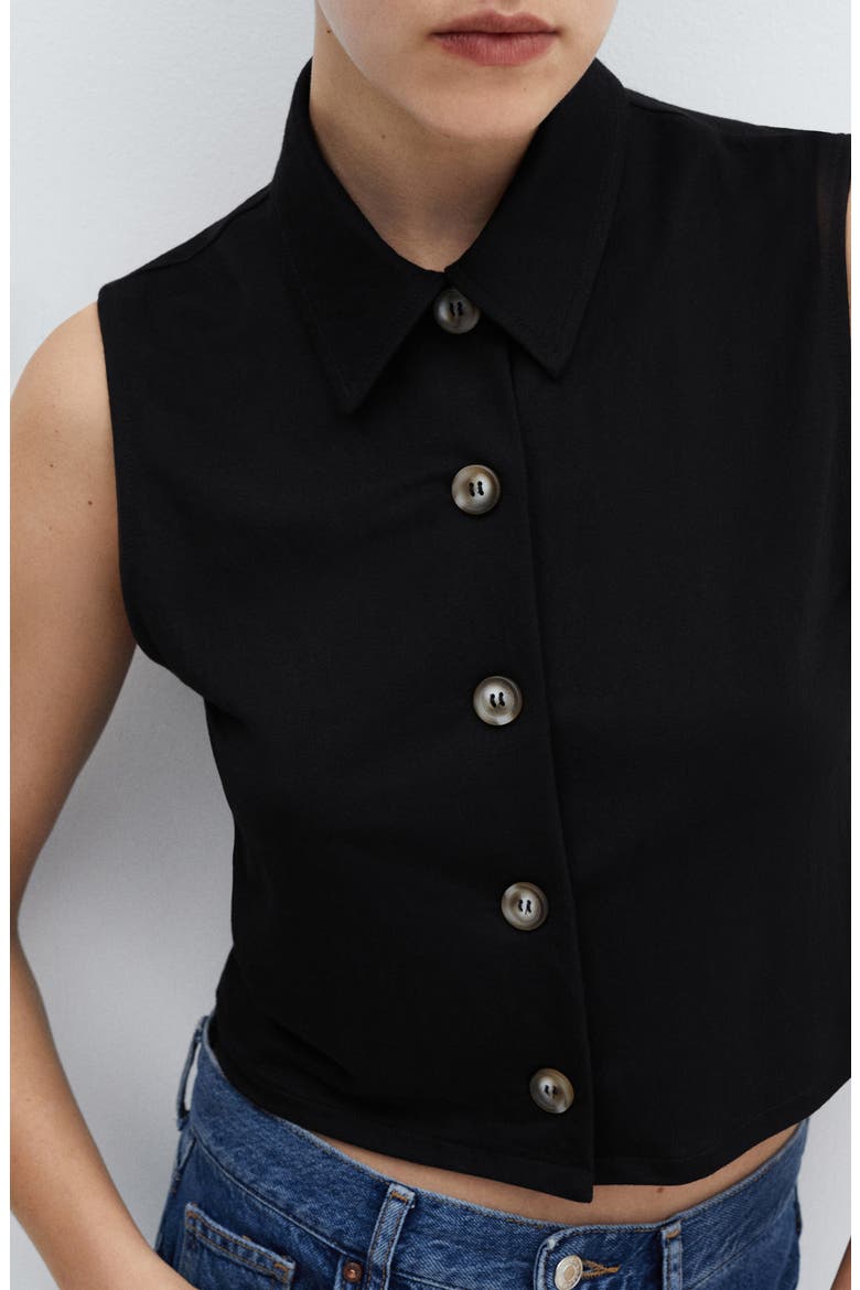 Crop Sleeveless Button-Up Shirt, Alternate, color, BLACK