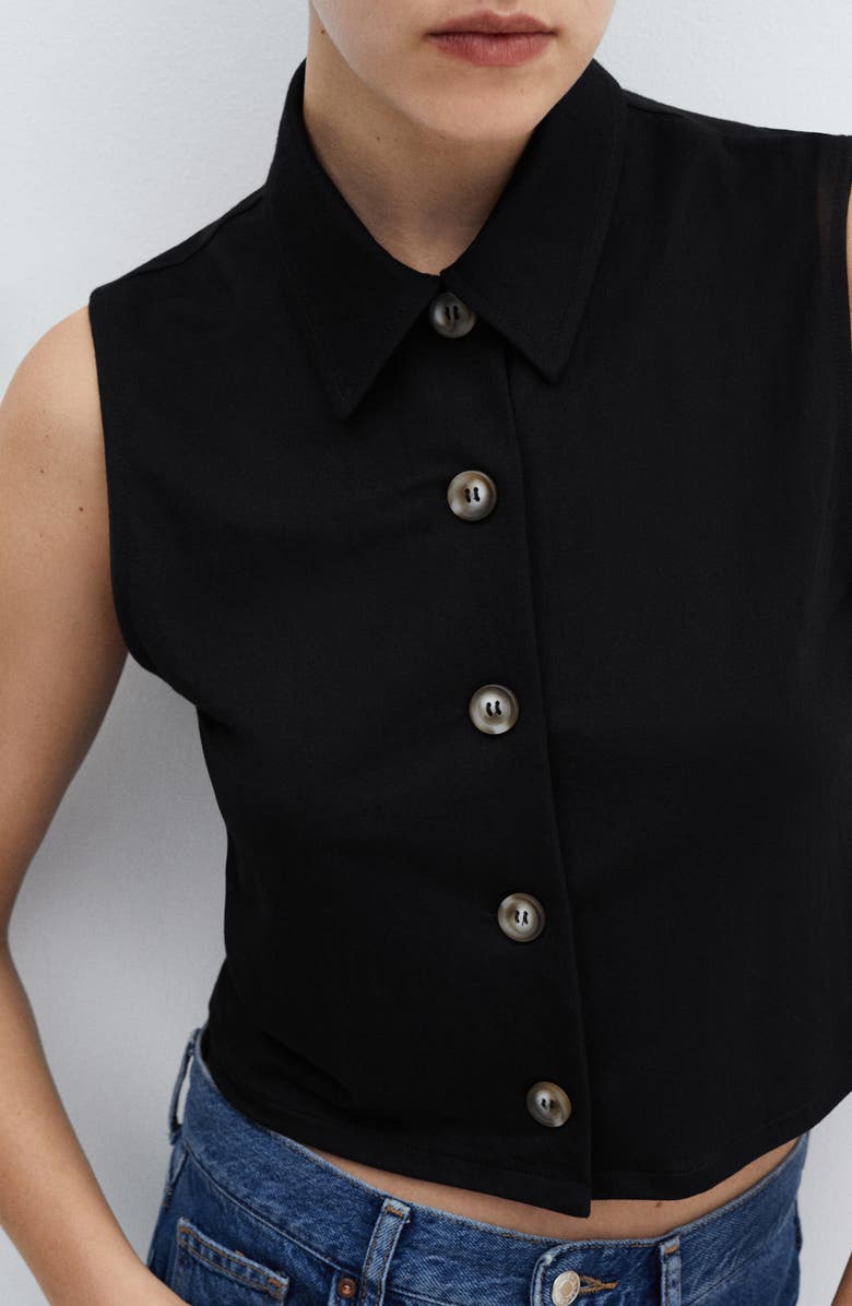 MANGO Crop Sleeveless Button-Up Shirt, Alternate, color, 