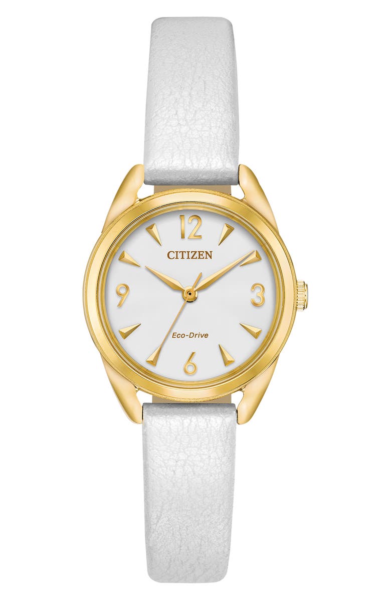 Citizen Eco-Drive Leather Strap Watch, 27mm, Main, color, 