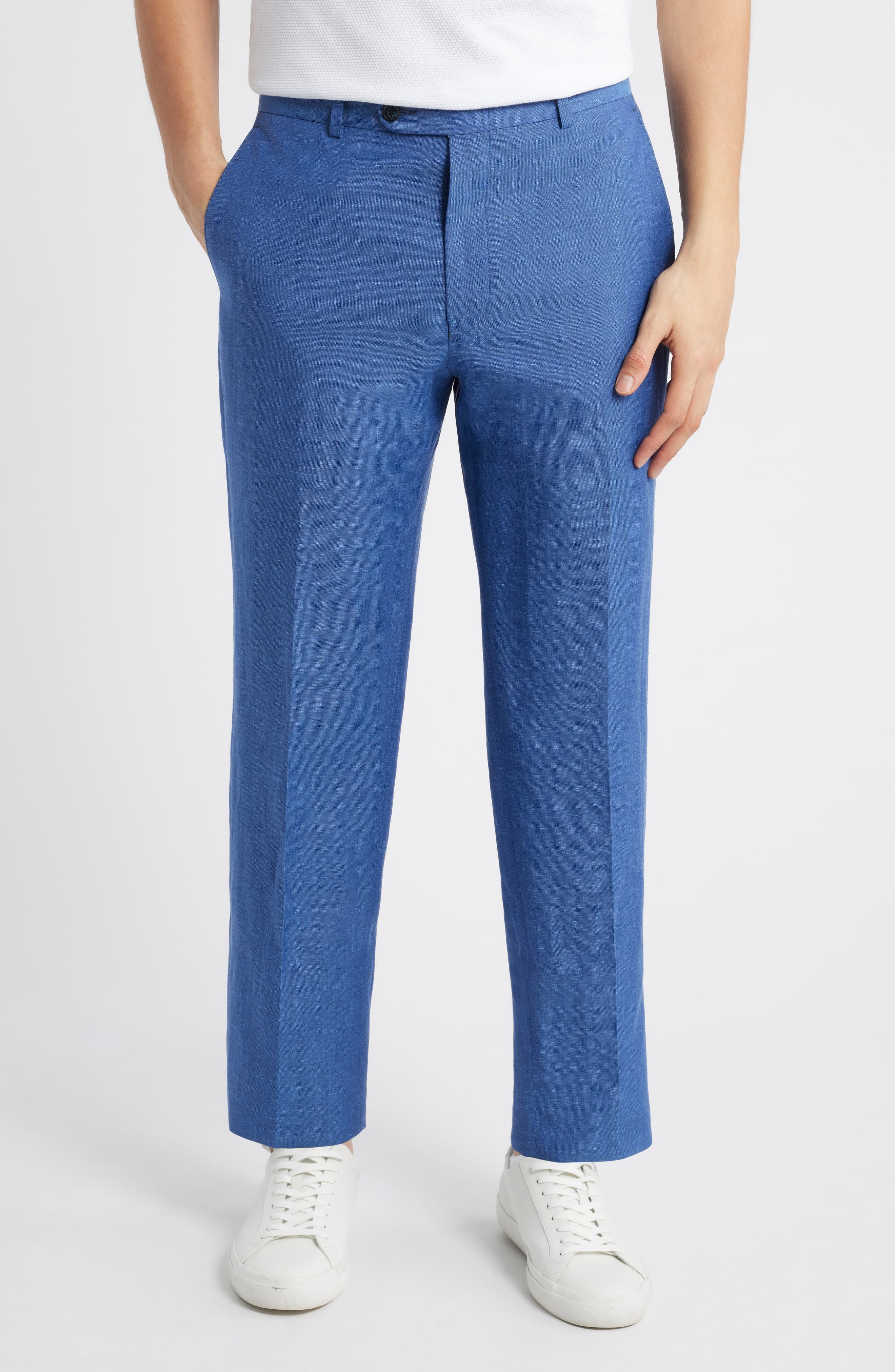 Peter Millar Harker Blue Flat Front Wool & Linen Dress Pants