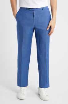 Peter Millar Harker Blue Flat Front Wool & Linen Dress Pants