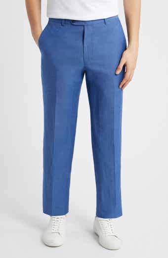 Peter Millar Harker Blue Flat Front Wool & Linen Dress Pants