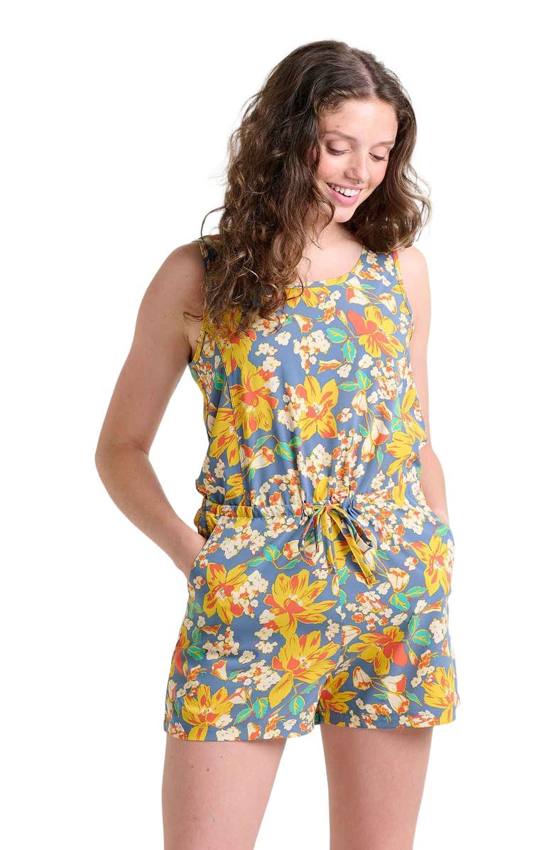 Toad & Co Sunkissed Livvy Sleeveless Romper, Alternate, color, Pacific Blue Tulip Print