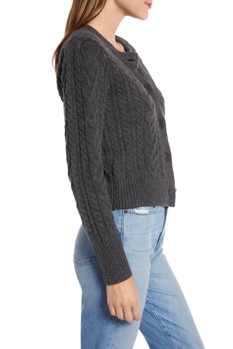Crewneck Cable Cardigan (Nordstrom Exclusive), Alternate, color, GREY DARK CHARCOAL HEATHER