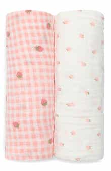 KYLE AND DEENA 2-Pack Assorted Muslin Strawberry Swaddle Blankets