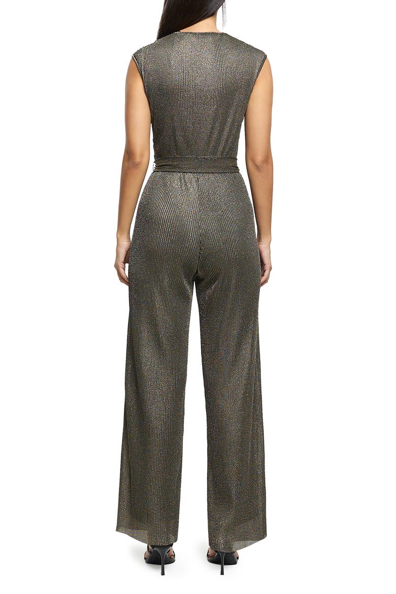 Metallic Straight Leg Plissé Jumpsuit, Alternate, color, BRONZE