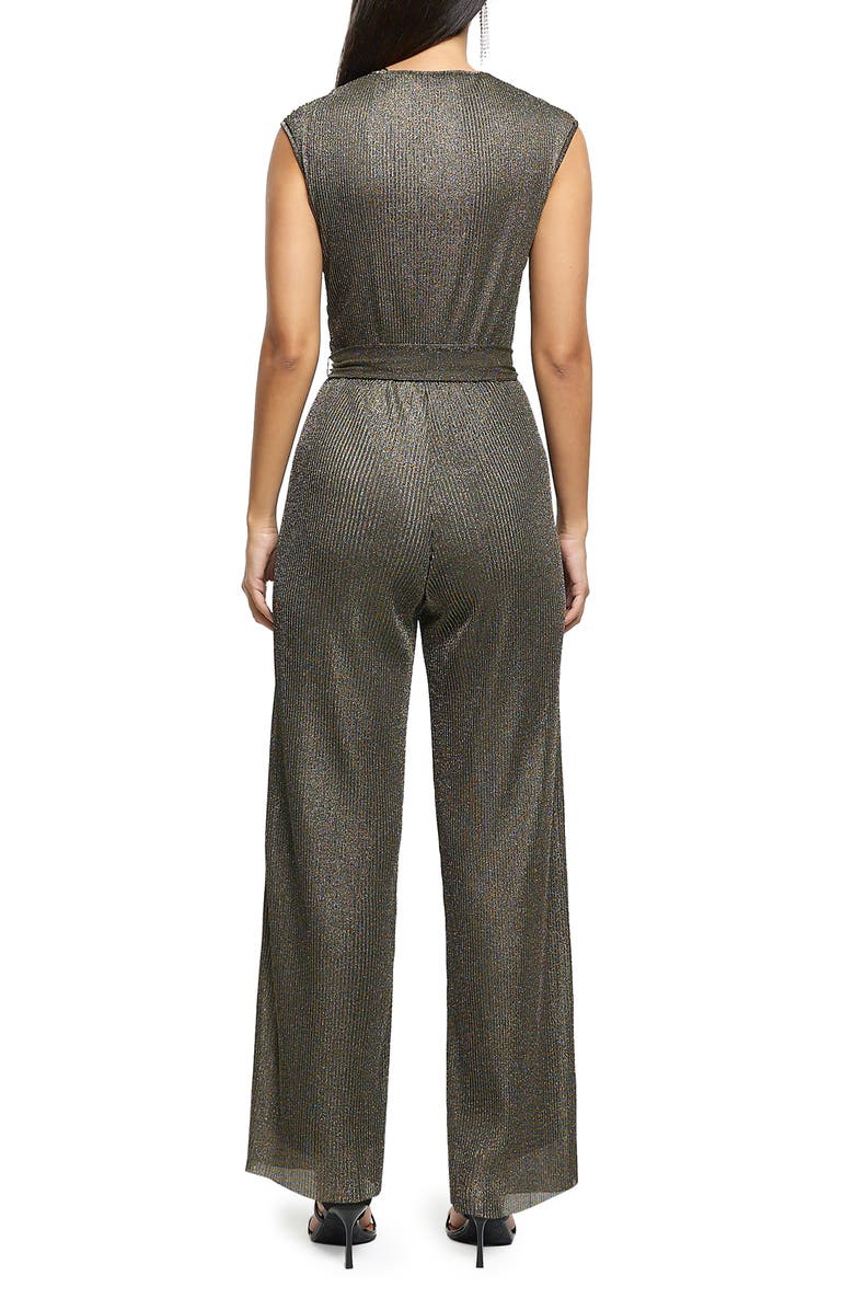 River Island Metallic Straight Leg Plissé Jumpsuit, Alternate, color, Bronze
