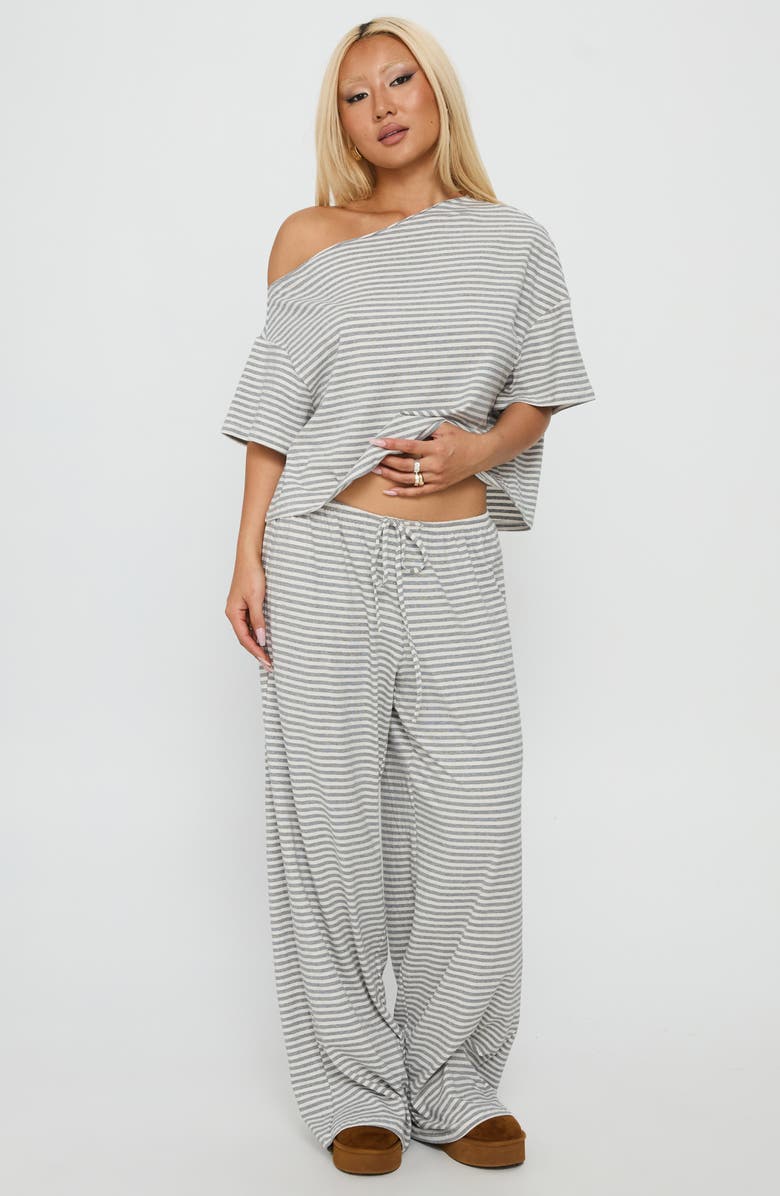 Princess Polly Tobie One-Shoulder Top & Pants Sleep Set, Alternate, color, Grey Stripe