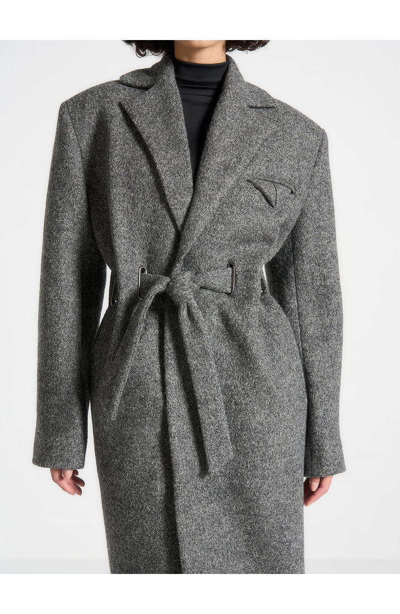Manière De Voir Jena Wide Shoulder Wool Coat with Cinch Belt, Alternate, color, Grey