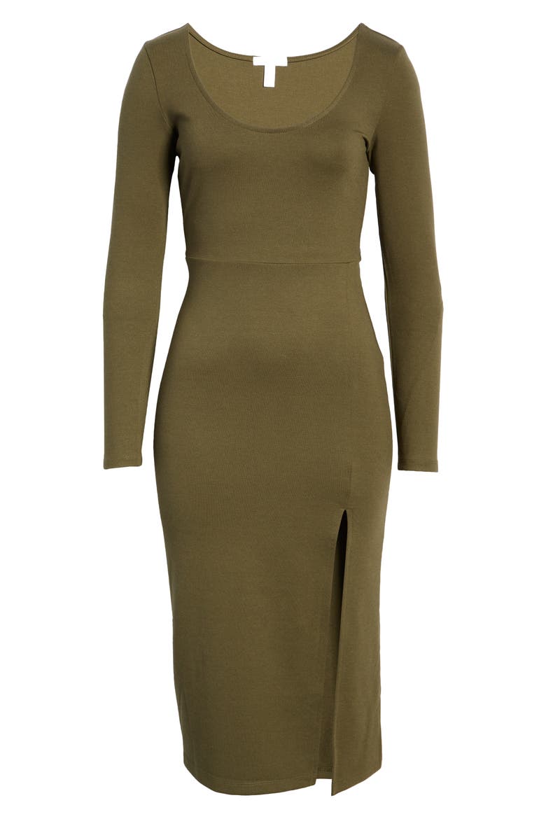 Long Sleeve Side Slit Midi Dress, Alternate, color, OLIVE NIGHT