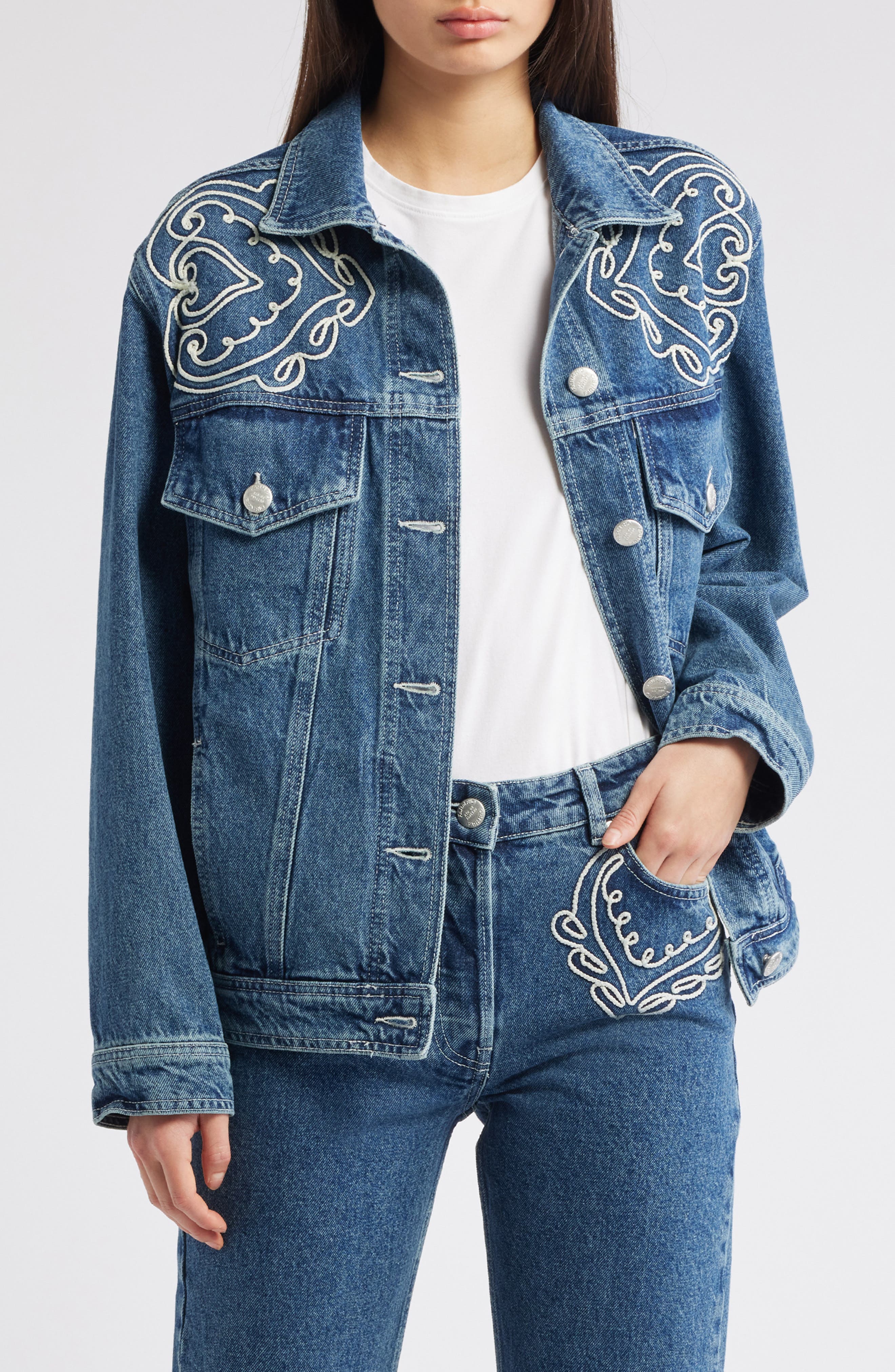 FARM Rio Cornely Embroidered Denim Jacket