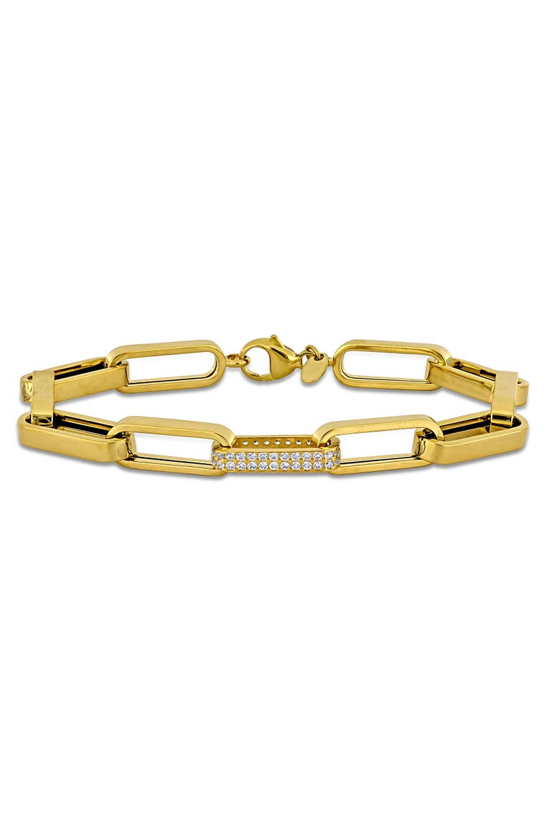 Cubic Zirconia Paperclip Bracelet 14k, Main, color, 14k Yellow Gold