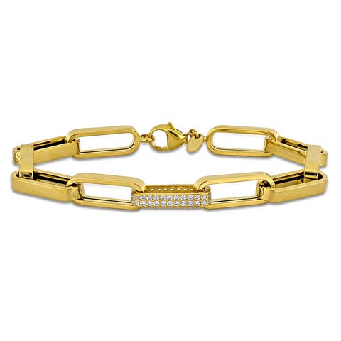 Cubic Zirconia Paperclip Bracelet 14k