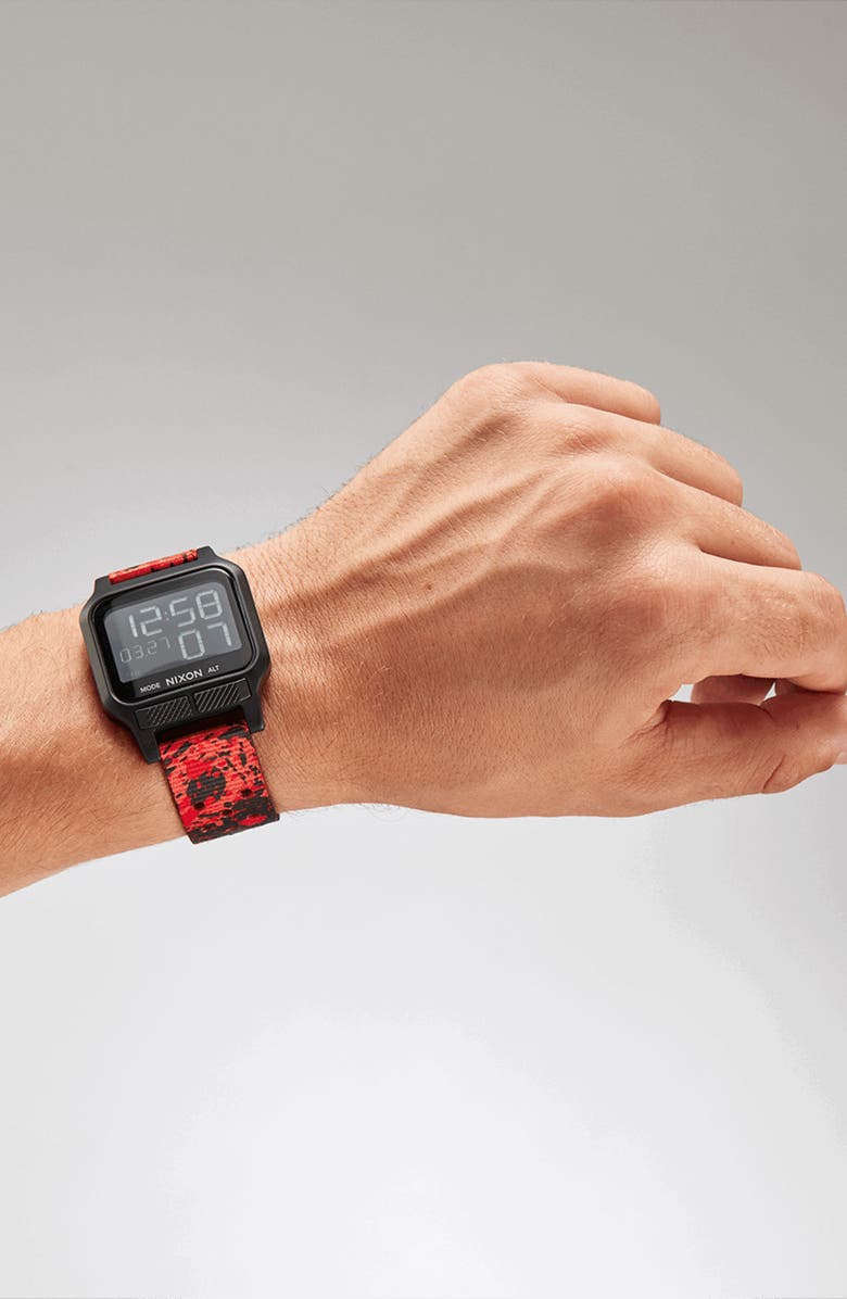 Nixon Heat Digital Rubber Strap Watch, Alternate, color, Black / Red