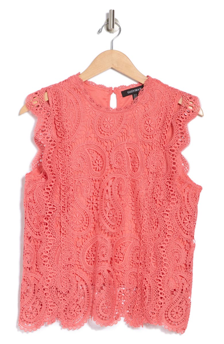 Ellen Tracy Sleeveless Lace Top, Alternate, color, Coral