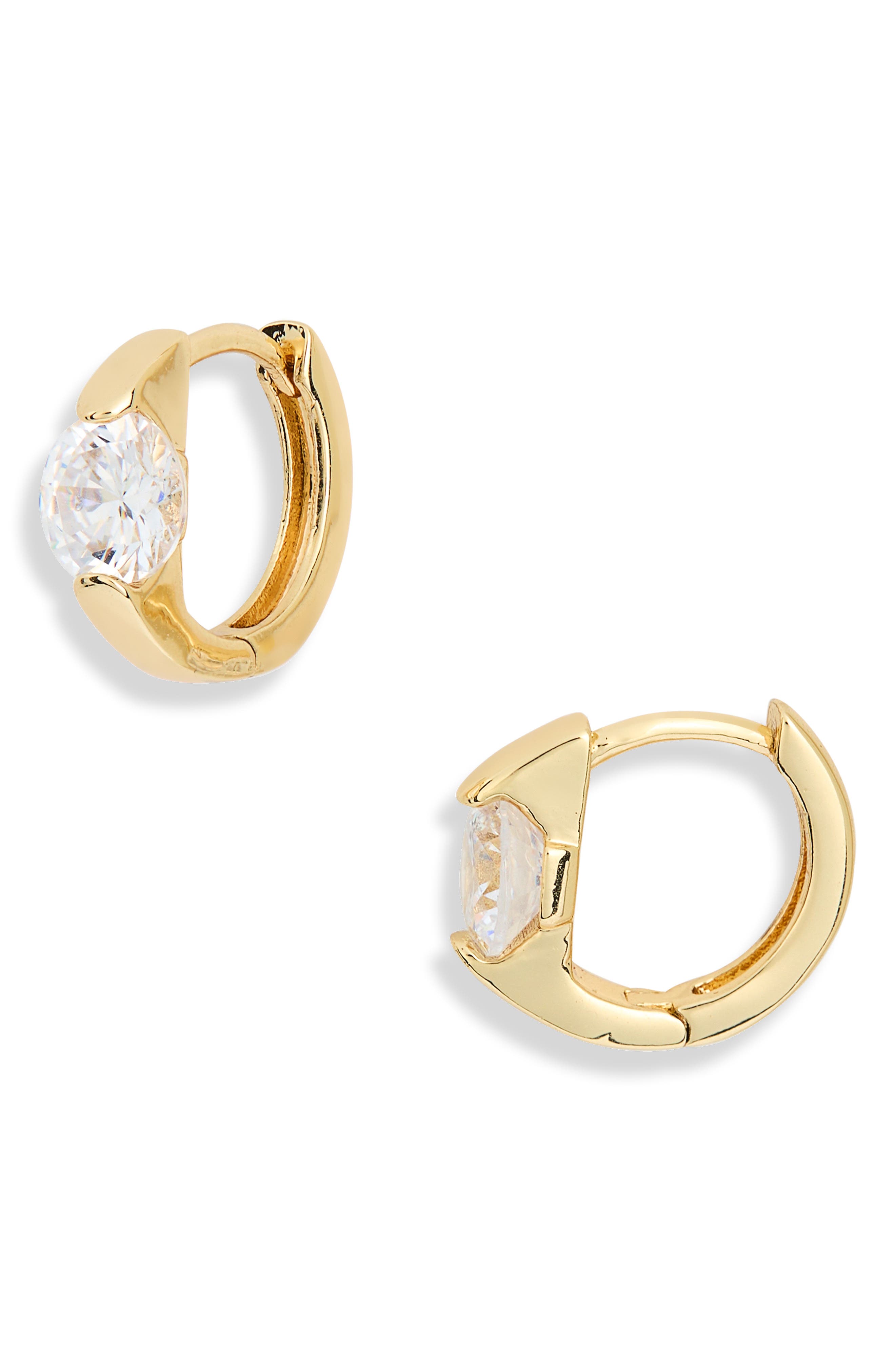 Cubic Zirconia Inset Huggie Hoop Earrings