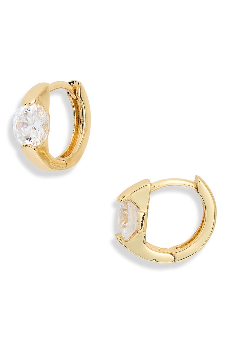 Cubic Zirconia Huggie Hoop Earrings, Main, color, CLEAR- GOLD