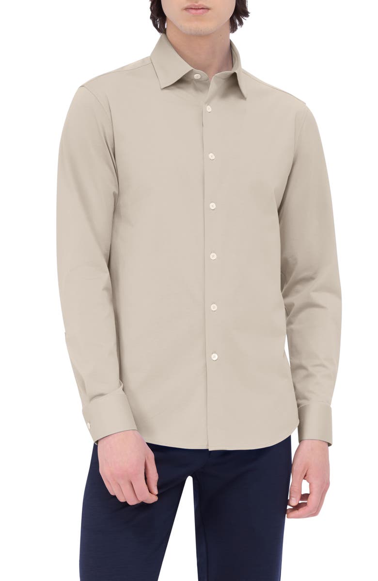 Bugatchi James OoohCotton<sup>®</sup> Button-Up Shirt, Main, color, Stone