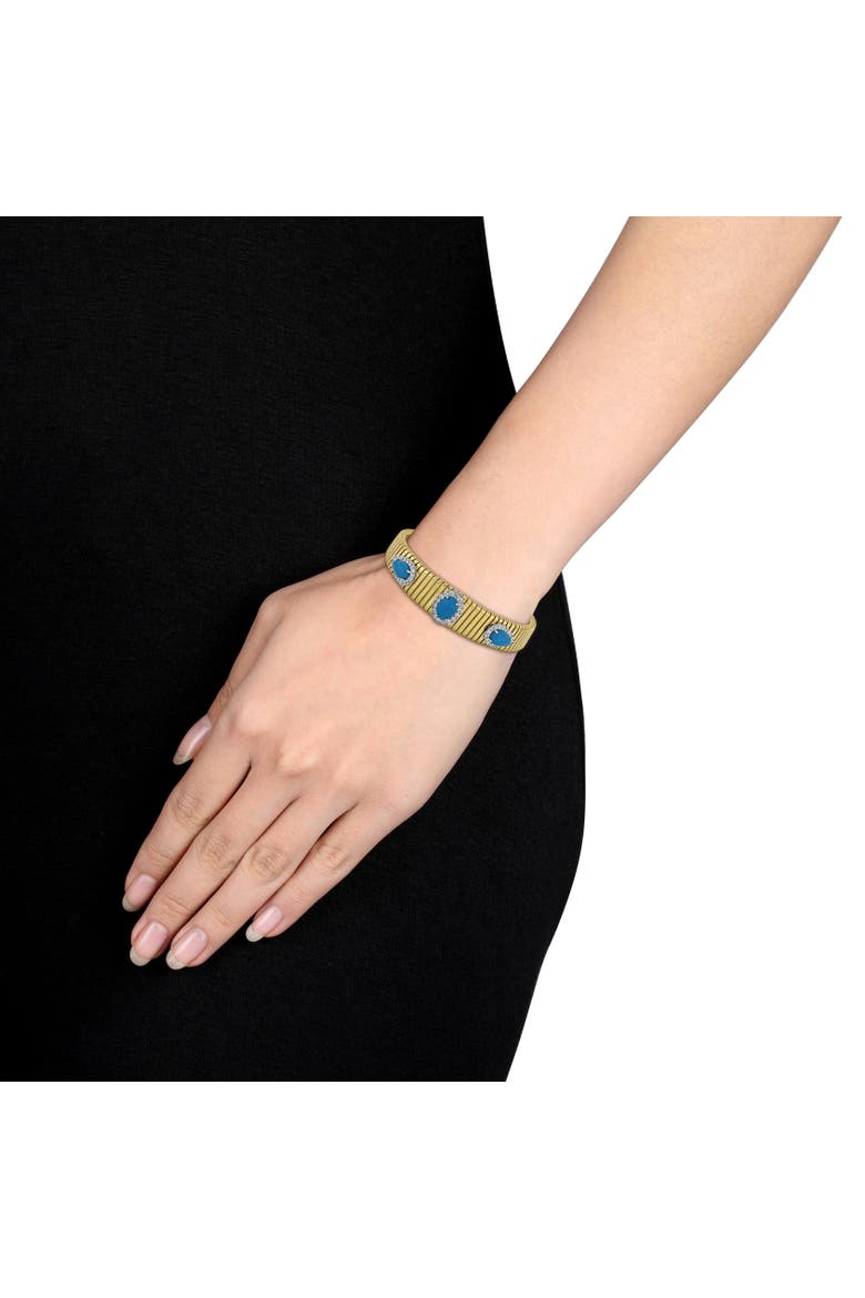 Turquoise & Cubic Zirconia 3-Stone Halo Bangle Bracelet, Alternate, color, Turquoise