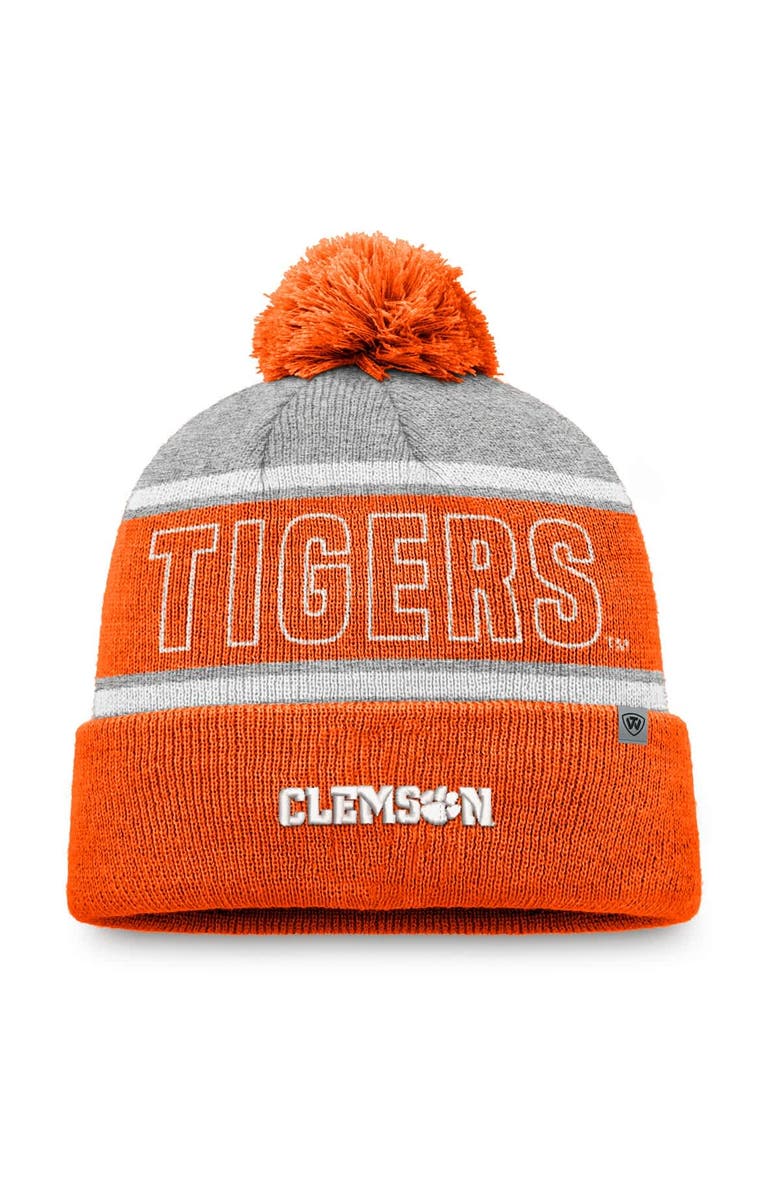 TOP OF THE WORLD Men's Top of the World Orange Clemson Tigers Two-Tone Cuffed Knit Hat with Pom, Alternate, color, 