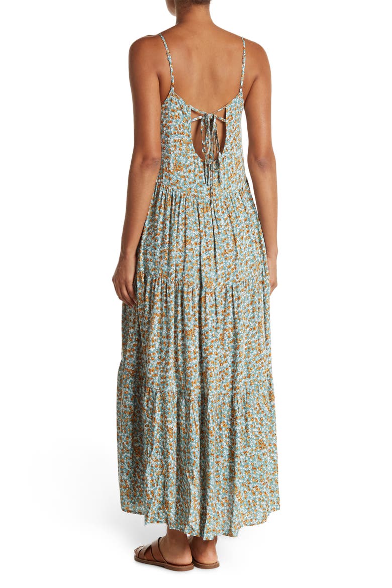 KNOWONECARES Spaghetti Strap Tie Back Tiered Maxi Dress, Alternate, color, SAGE