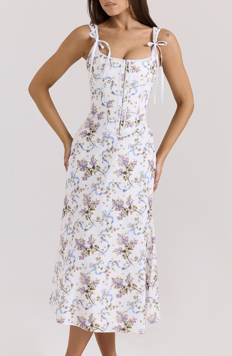 HOUSE OF CB Corset Midi Dress, Alternate, color, Off White Floral Print