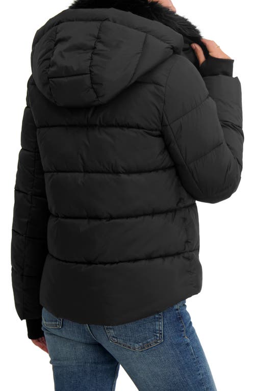 Tahari Vera Faux Fur Trim Hooded Puffer Coat In Blue