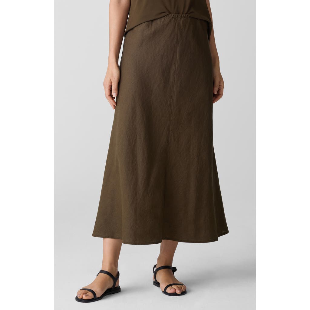 Eileen Fisher Bias Cut Organic Linen A-line Skirt In Brown