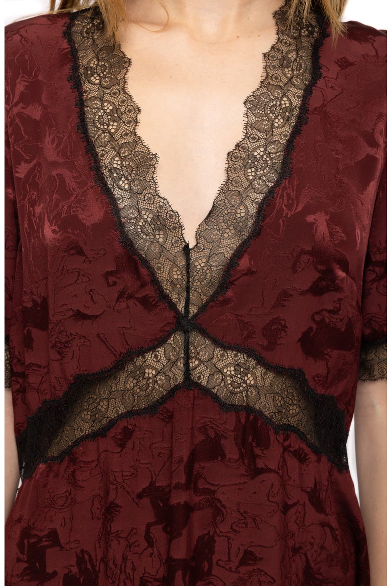 Redoxal Horse Jacquard Silk Midi Dress, Alternate, color, CHERRY
