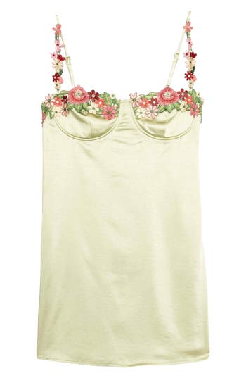 Speechless Floral Embroidery Satin Dress In Green