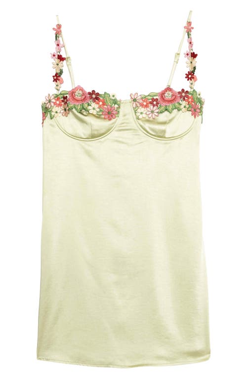 Speechless Floral Embroidery Satin Dress in Kiwi 